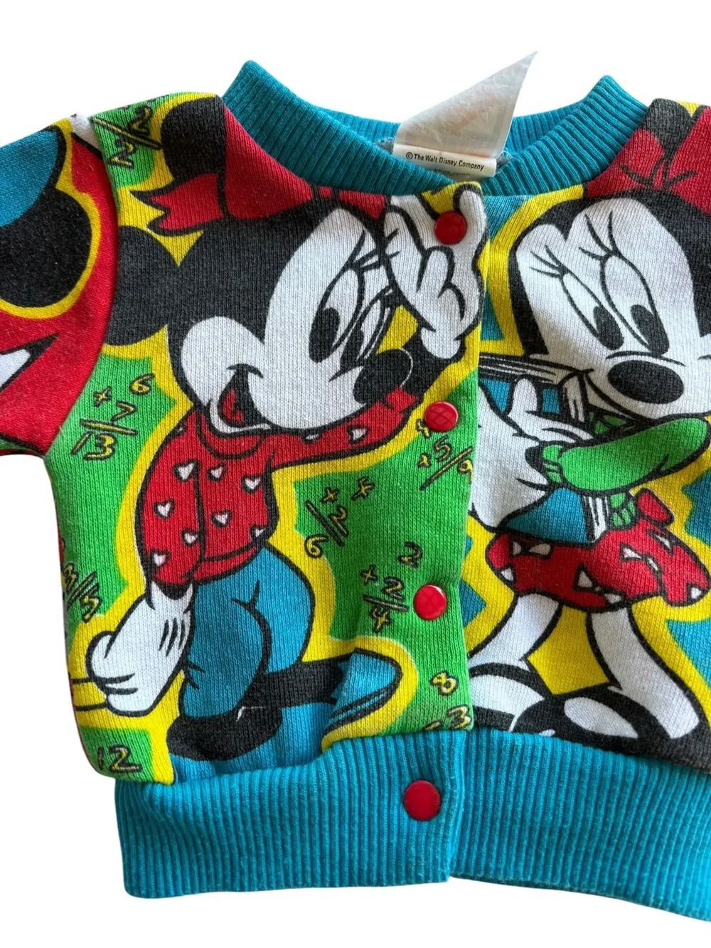 Vtg 1990s Disney Minnie Mouse Snap-front Sweatshirt Cardigan Sz 6m